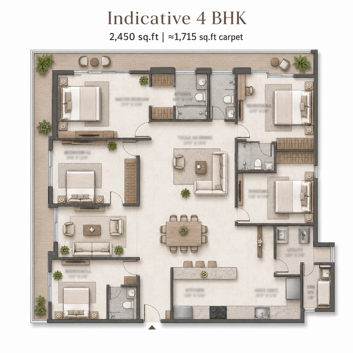 SOBHA Hennur–Bagalur — Indicative 4 BHK — 2,450 sq.ft floor plan